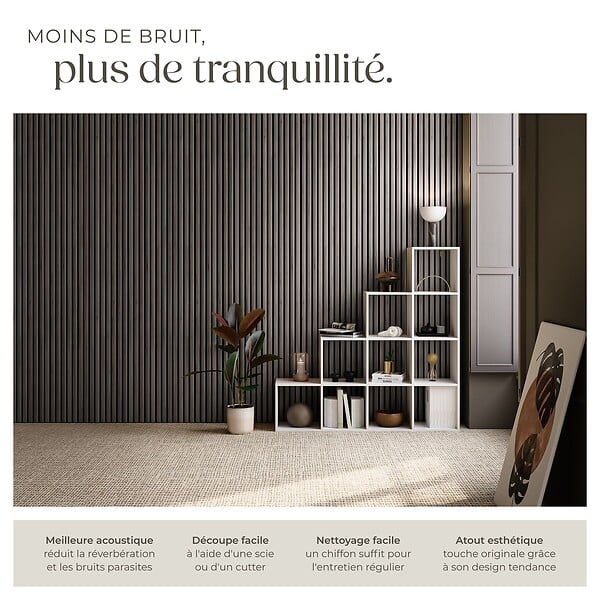 TECTAKE - Lot de 8 panneaux acoustiques 120 x 60 cm en mdf placage en bois véritable chêne gris 3d feutre insonorisant découpables - large