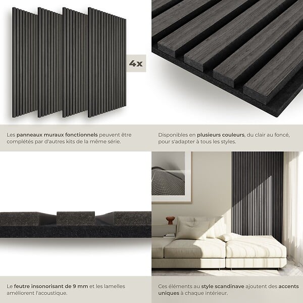 TECTAKE - Panneaux acoustiques Sonic Wall IV aspect bois chêne noir - large