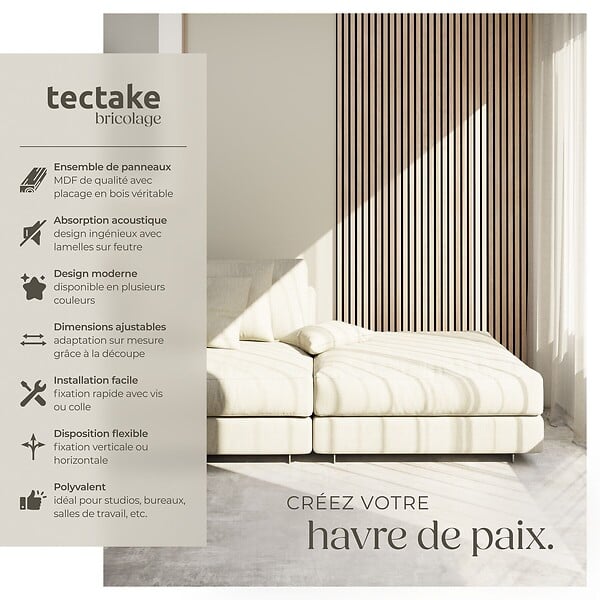 TECTAKE - Panneaux acoustiques Sonic Wall IV aspect bois Chêne clair - large