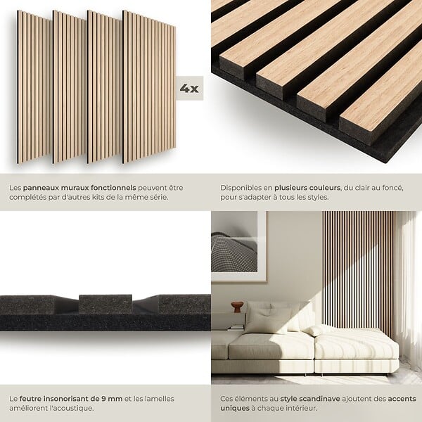 TECTAKE - Panneaux acoustiques Sonic Wall IV aspect bois Chêne clair - large