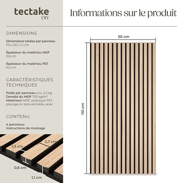 TECTAKE - Panneaux acoustiques Sonic Wall IV aspect bois Chêne clair - large