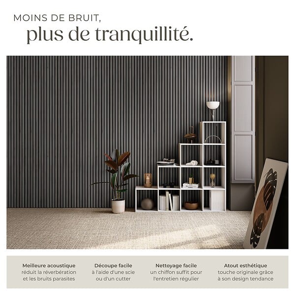 TECTAKE - Lot de 4 panneaux acoustiques 3d 120 x 60 cm en mdf avec placage en bois véritable chêne noir feutre insonorisant découpables montage facile - large