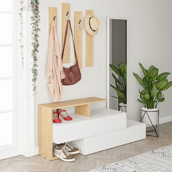 HABITAT ET JARDIN - Meuble d'entrée avec miroir en bois "Ramda" - 137 x 35 x 154 cm - Beige - large