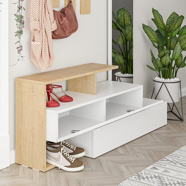HABITAT ET JARDIN - Meuble d'entrée avec miroir en bois "Ramda" - 137 x 35 x 154 cm - Beige - large