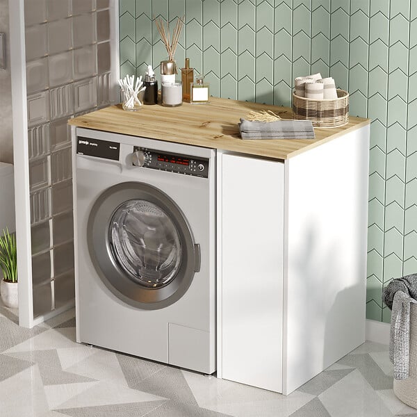 HABITAT ET JARDIN - Meuble de salle de bain pour lave-linge en bois "SA1" - 93 x 60 x 88 cm - Blanc - large