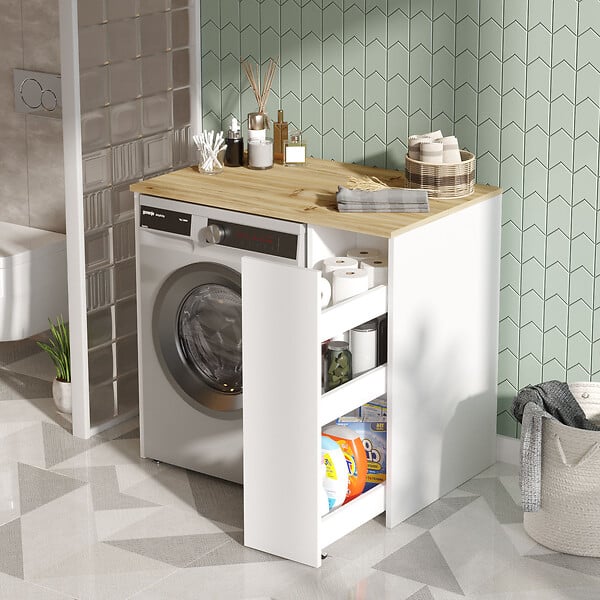 HABITAT ET JARDIN - Meuble de salle de bain pour lave-linge en bois "SA1" - 93 x 60 x 88 cm - Blanc - large