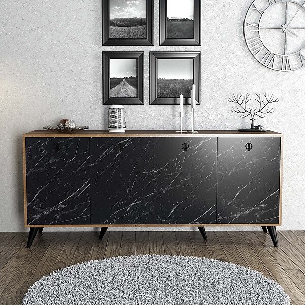 HABITAT ET JARDIN - Buffet en bois "Elite" - 180 x 45 x 80 cm - Noir - large