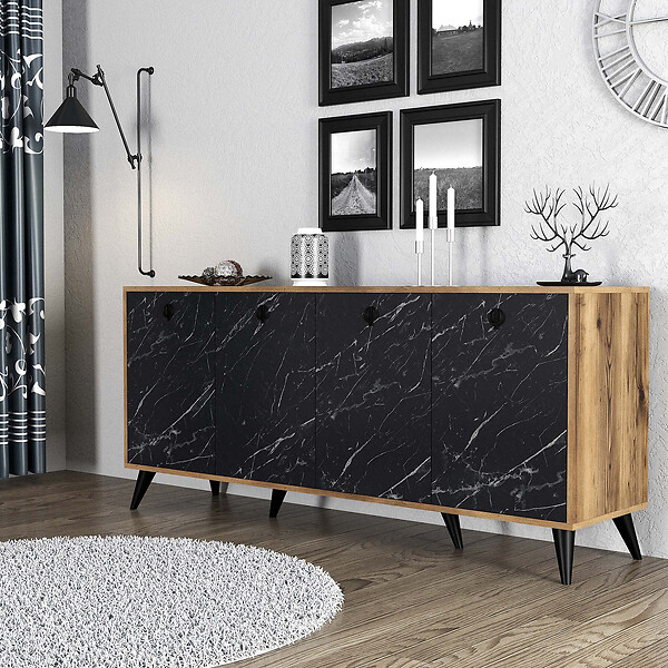 HABITAT ET JARDIN - Buffet en bois "Elite" - 180 x 45 x 80 cm - Noir - large