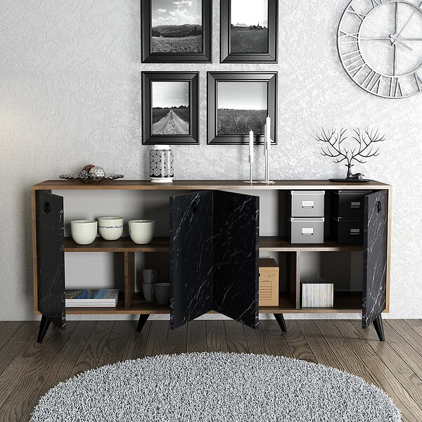 HABITAT ET JARDIN - Buffet en bois "Elite" - 180 x 45 x 80 cm - Noir - large