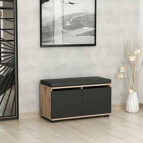 HABITAT ET JARDIN - Meuble à chaussures en bois "Drago" - 80 x 35 x 42 cm - Gris anthracite - large