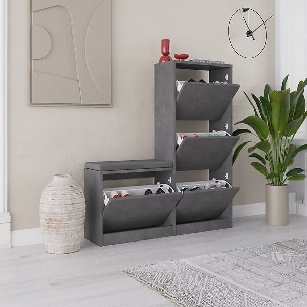 HABITAT ET JARDIN - Meuble à chaussures avec assise en bois "Dude" - 105 x 26 x 118 cm - Gris - large