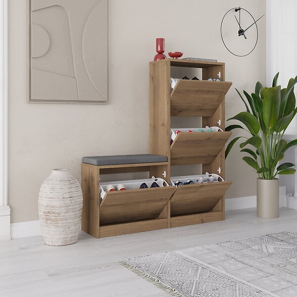 HABITAT ET JARDIN - Meuble à chaussures avec assise en bois "Dude" - 105 x 26 x 118 cm - Marron - large
