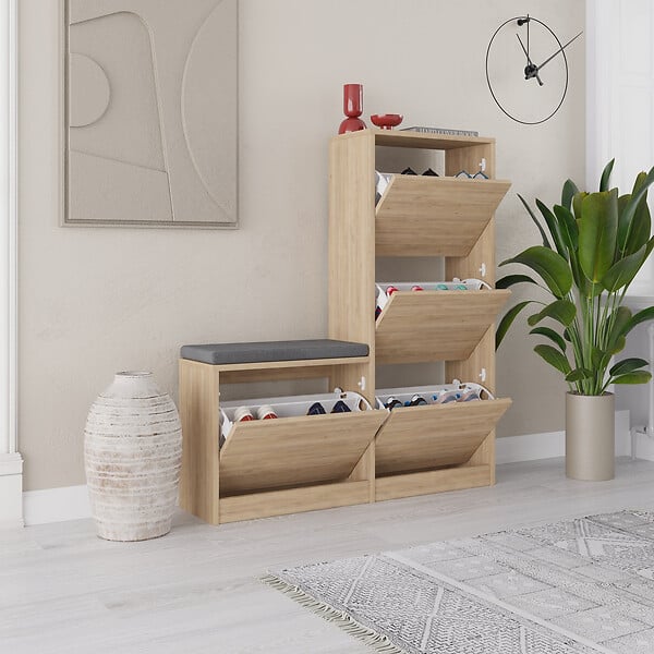 HABITAT ET JARDIN - Meuble à chaussures en bois "Dude" - 105 x 26 x 118 cm - Marron - large