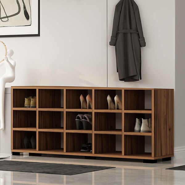 HABITAT ET JARDIN - Meuble à chaussures avec porte manteau en bois "Talu" - 120 x 30 x 52 cm - Marron - large