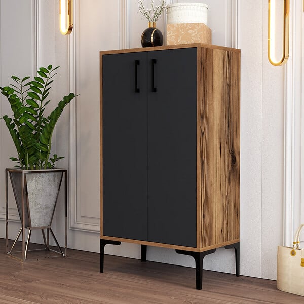 HABITAT ET JARDIN - Meuble à chaussures en bois "Prag" - 60 x 35 x 111 cm - Gris anthracite - large