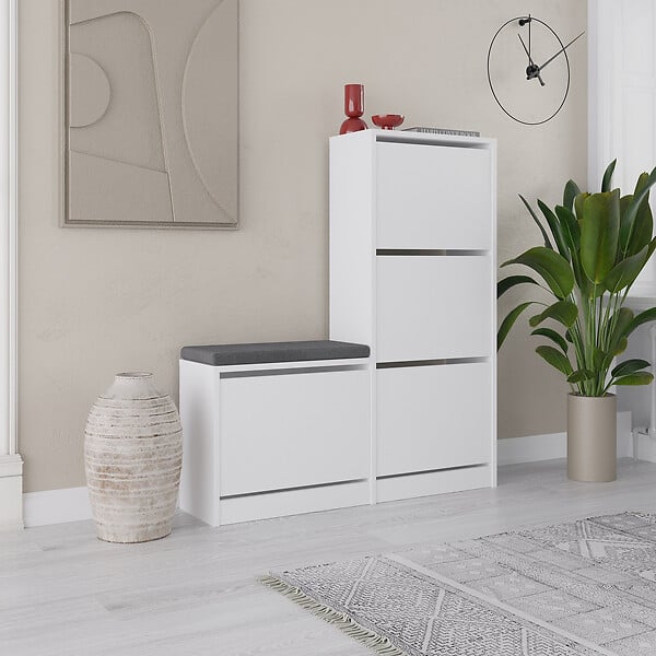 HABITAT ET JARDIN - Meuble à chaussures avec assise en bois "Dude" - 105 x 26 x 118 cm - Blanc - large