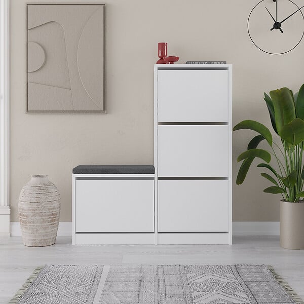 HABITAT ET JARDIN - Meuble à chaussures avec assise en bois "Dude" - 105 x 26 x 118 cm - Blanc - large