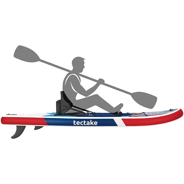 TECTAKE - Planche de stand up paddle gonflable avec support pour appareil photo siège de kayak antidérapant rouge et bleu 288 x 77 x 22,5 cm jusqu'à 200 kg - large
