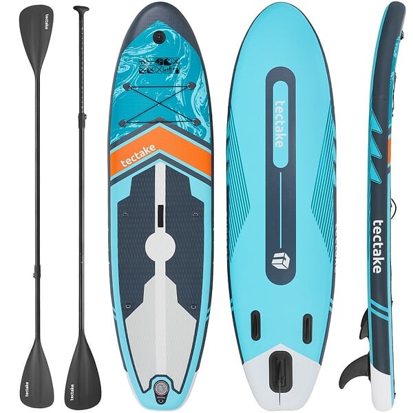 TECTAKE - Planche stand up paddle gonflable avec support appareil photo siège kayak antidérapant turquoise 288x77x22,5 cm - large