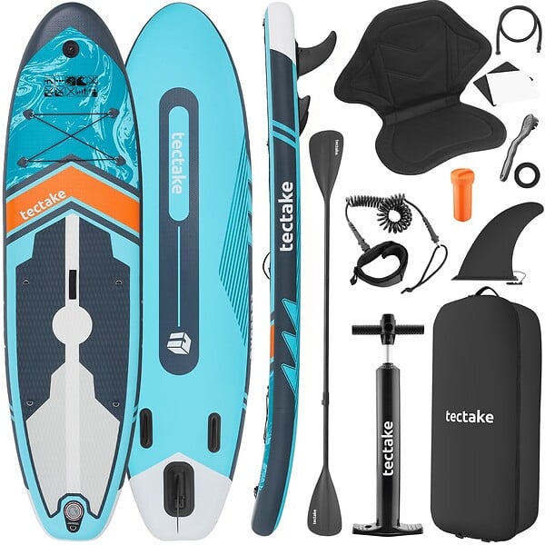 TECTAKE - Planche stand up paddle gonflable avec support appareil photo siège kayak antidérapant turquoise 288x77x22,5 cm - large
