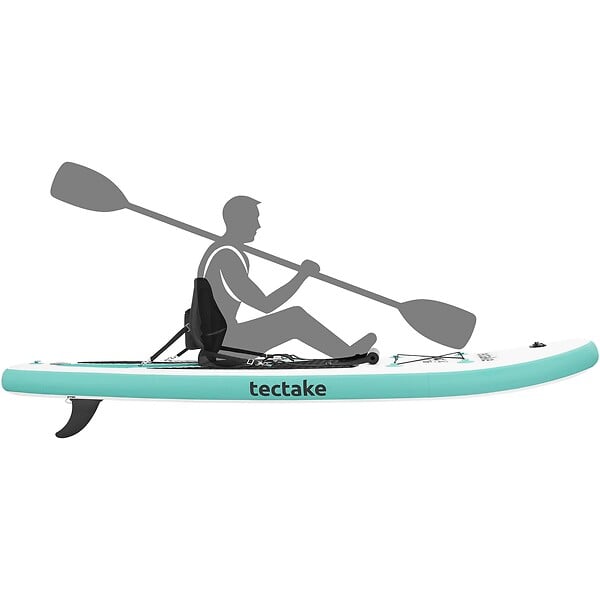 TECTAKE - Planche de stand up paddle gonflable avec support pour appareil photo siège de kayak antidérapant jusqu'à 200 kg blanc turquoise 288 x 77 x 22,5 cm - large