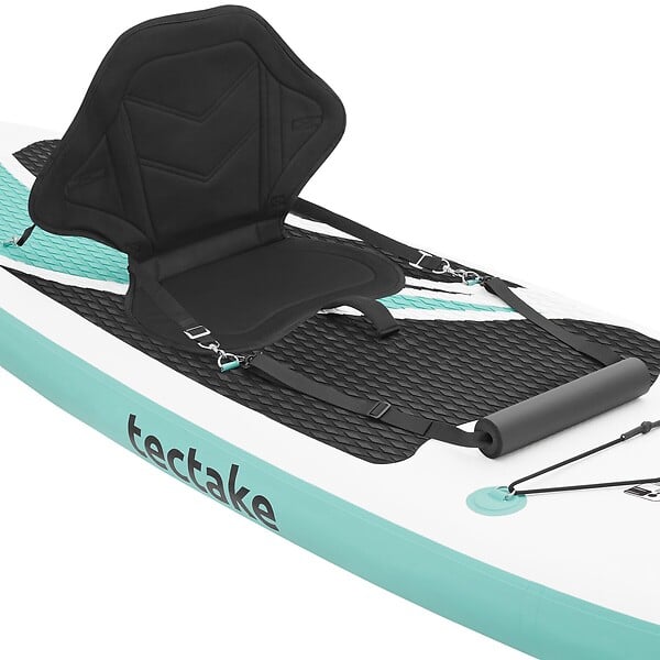 TECTAKE - Planche de stand up paddle gonflable avec support pour appareil photo siège de kayak antidérapant jusqu'à 200 kg blanc turquoise 288 x 77 x 22,5 cm - large