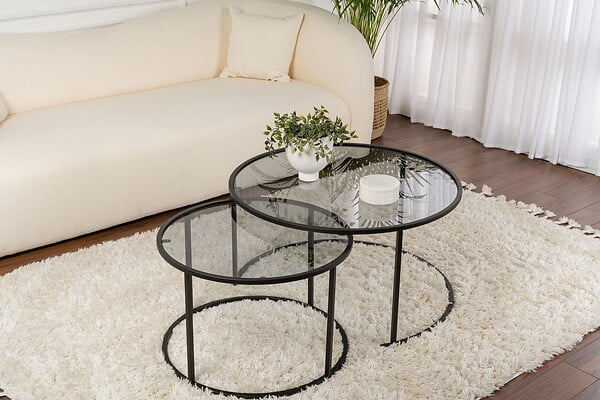 HABITAT ET JARDIN - Lot de 2 tables basses en métal "Aurum" - 80 x 80 x 43 cm - Noir Gris - large