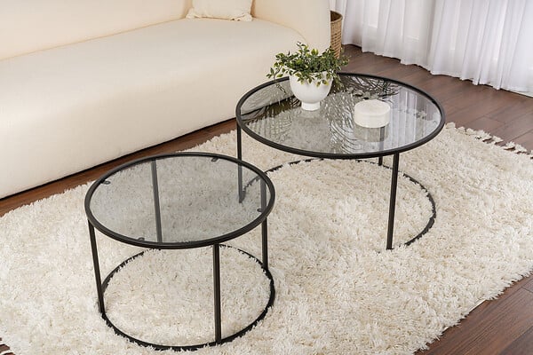 HABITAT ET JARDIN - Lot de 2 tables basses en métal "Aurum" - 80 x 80 x 43 cm - Noir Gris - large