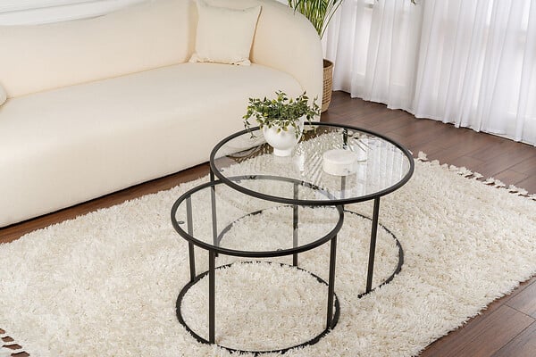 HABITAT ET JARDIN - Lot de 2 tables basses en métal "Aurum" - 80 x 80 x 43 cm - Noir Transparent - large