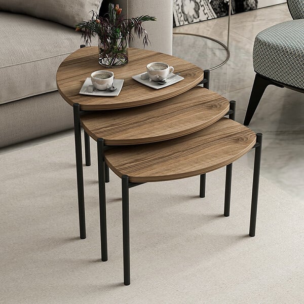 HABITAT ET JARDIN - Lot de 3 tables basses gigognes en bois "Lenny" - 45 x 45 x 45 cm - Marron - large
