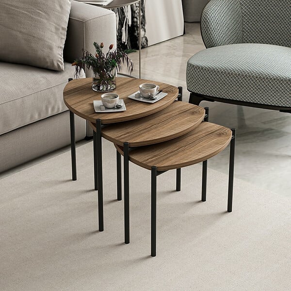 HABITAT ET JARDIN - Lot de 3 tables basses gigognes en bois "Lenny" - 45 x 45 x 45 cm - Marron - large