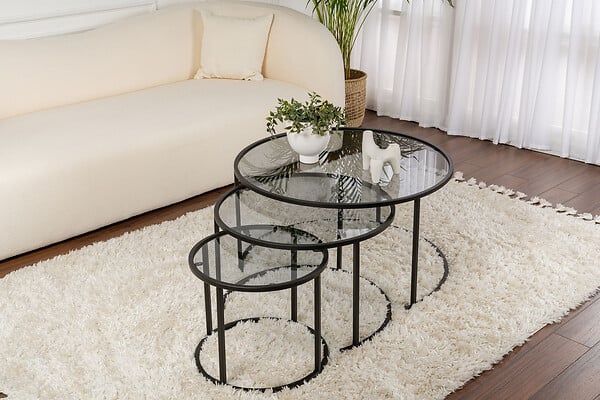 HABITAT ET JARDIN - Lot de 3 tables basses en métal "Aurum" -  80 x 80 x 43 cm - Noir Gris - large