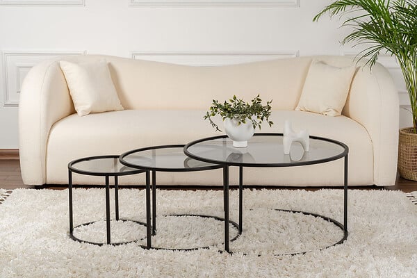 HABITAT ET JARDIN - Lot de 3 tables basses en métal "Aurum" -  80 x 80 x 43 cm - Noir Gris - large