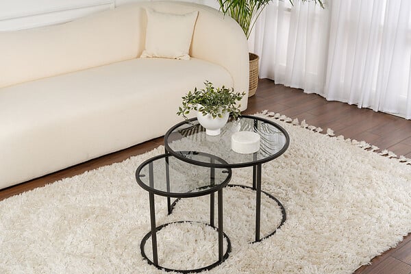 HABITAT ET JARDIN - Lot de 2 tables basses en métal "Aurum" - 60 x 60 x 43 cm - Noir Gris - large