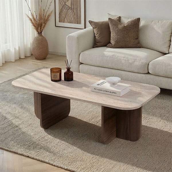 HABITAT ET JARDIN - Table basse en bois "Akira" - 120 x 60 x 41 cm - Travertin - large