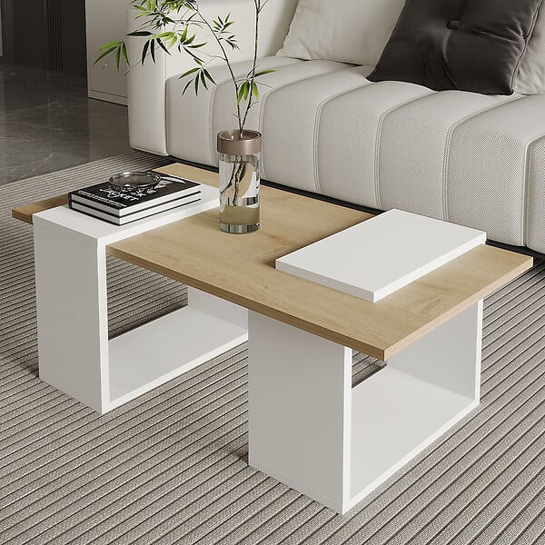 HABITAT ET JARDIN - Table basse en bois "Matris" - 90 x 46 x 37 cm - Blanc - large