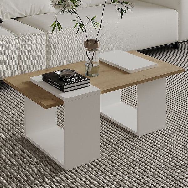 HABITAT ET JARDIN - Table basse en bois "Matris" - 90 x 46 x 37 cm - Blanc - large