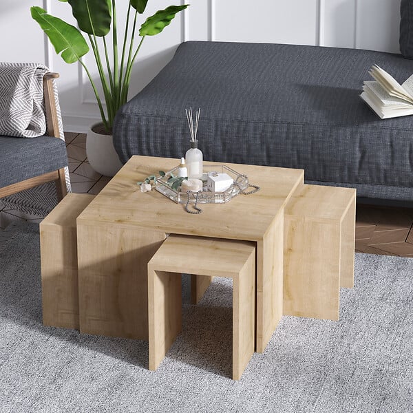 HABITAT ET JARDIN - Ensemble de tables basses en bois "Ortanca" - 60 x 60 x 37 cm - Chêne Saphir - large
