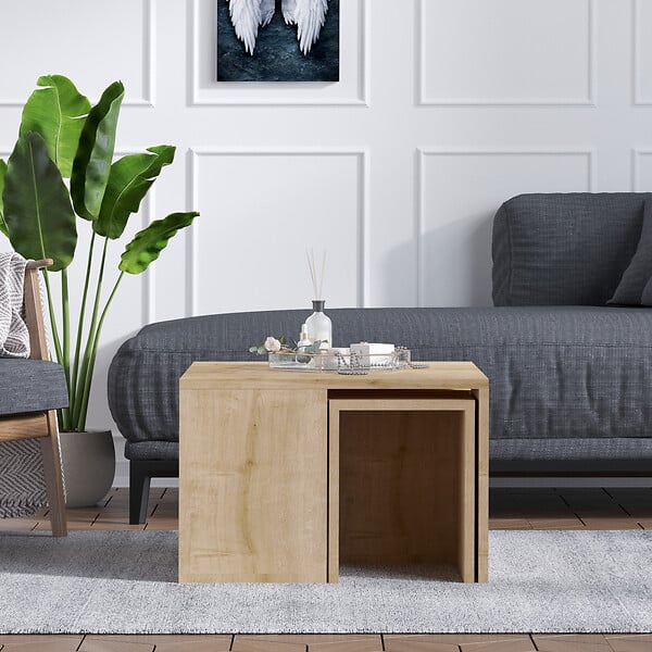 HABITAT ET JARDIN - Ensemble de tables basses en bois "Ortanca" - 60 x 60 x 37 cm - Chêne Saphir - large