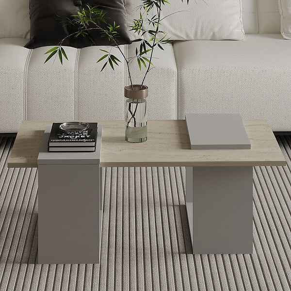 HABITAT ET JARDIN - Table basse en bois "Matris" - 90 x 46 x 37 cm - Travertin - large
