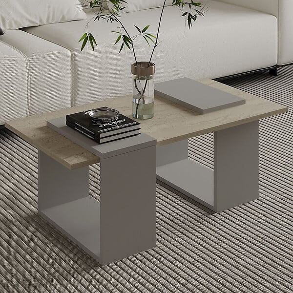 HABITAT ET JARDIN - Table basse en bois "Matris" - 90 x 46 x 37 cm - Travertin - large
