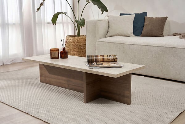 HABITAT ET JARDIN - Table basse en bois "Harbor" - 120 x 45 x 30 cm - Travertin - large