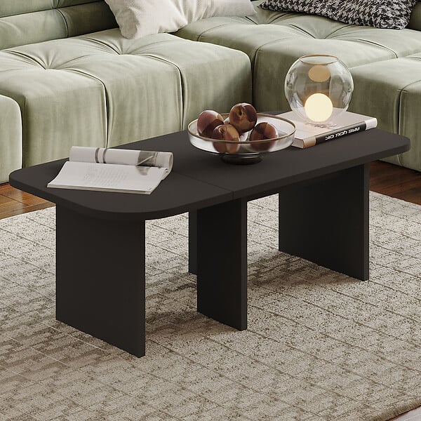 HABITAT ET JARDIN - Ensemble tables basses en bois "Iris" - 90 x 45 x 35 cm - Gris anthracite - large