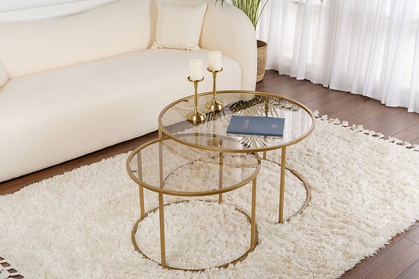 HABITAT ET JARDIN - Lot de 2 tables basses en métal "Aurum" - 80 x 80 x 43 cm - Or Bronze - large