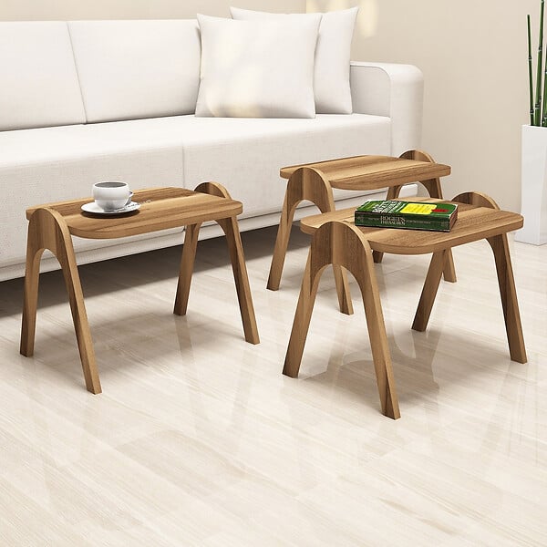 HABITAT ET JARDIN - Lot de 3 tables basses gigognes en bois "Paris" - 48 x 35 x 72 cm - Marron - large
