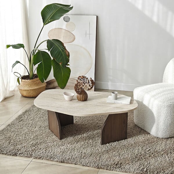 HABITAT ET JARDIN - Table basse en bois "Rock" - 100 x 60 x 35 cm - Travertin - large
