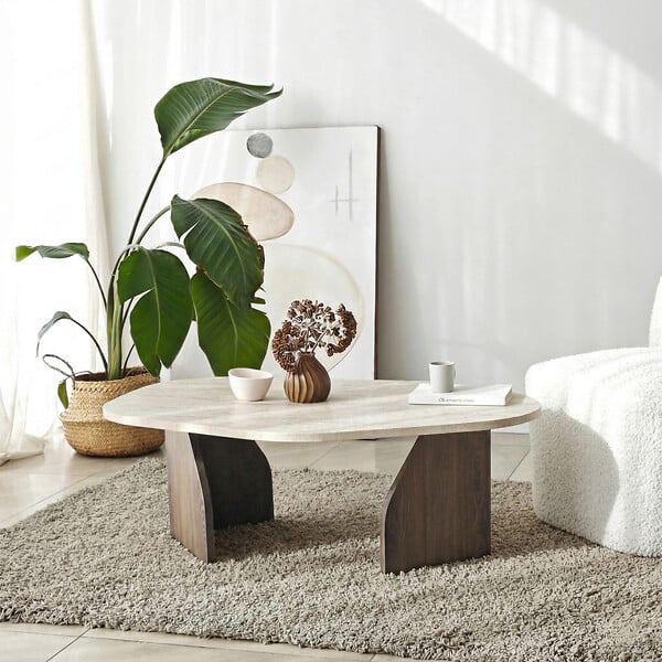 HABITAT ET JARDIN - Table basse en bois "Rock" - 100 x 60 x 35 cm - Travertin - large