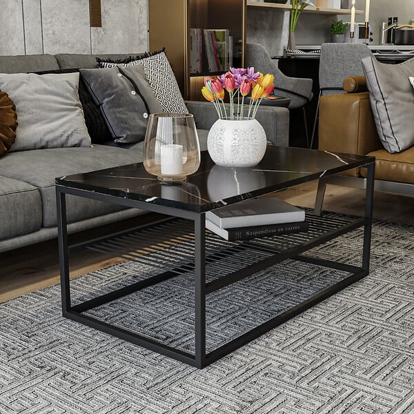 HABITAT ET JARDIN - Table basse en bois "Asude" - 95 x 55 x 42 cm - Noir - large