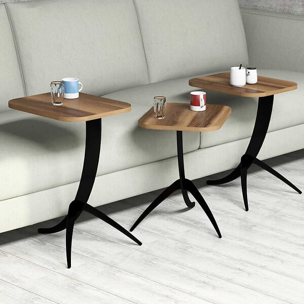 HABITAT ET JARDIN - Lot de 3 tables basses gigognes en bois "Pion" - 45 x 35 x 60 cm - Marron - large