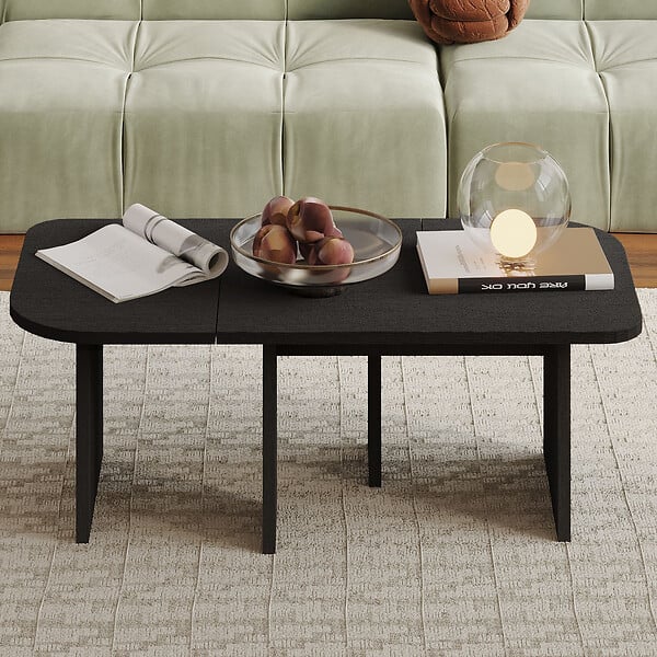 HABITAT ET JARDIN - Ensemble Tables Basses en bois "Iris" - 90 x 45 x 35 cm - Noir - large